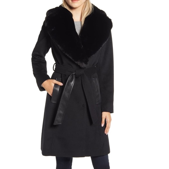 Via Spiga Faux Leather Wool Blend Coat Size